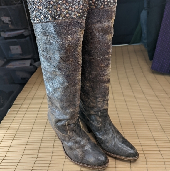 Frye women's sz 7M over the knee 22" tall riding, motorcycle Boho boots. Distres - Picture 2 of 12